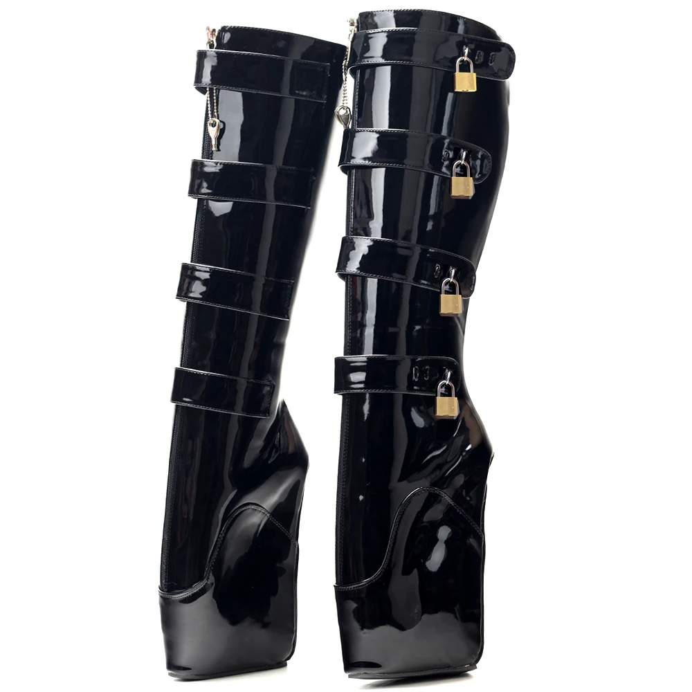 Jialuowei-botas de balé feminino fetiche, salto super alto, sapato de plataforma sexy sem casco de cunha, botas de escrava com joelho bloqueável,