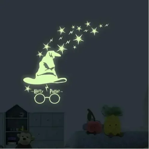 Harries Potter Glowing Wall Stickers Fluorescent Stickers Hogwarts Anime Sorting Hat Party Decorations Kids Birthday Gifts Toys