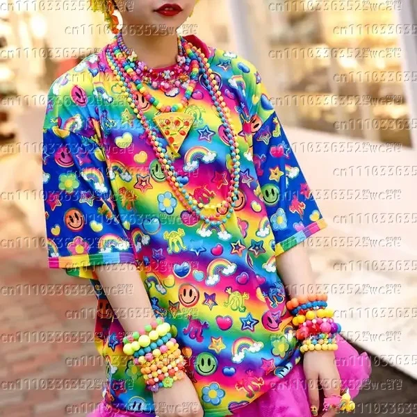 Rainbow Colorful Candy Series Limited Edition T-shirt All-over Print Oversized Top Girls Y2K Daily Street Style for Kids/Adults - view 3