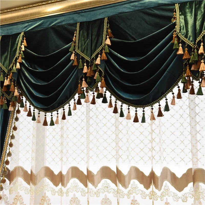 European Italian Velvet Curtains for Living Room Bedroom Luxury Solid Color Tulle Yarn Valance Window Treatments Custom Drapes