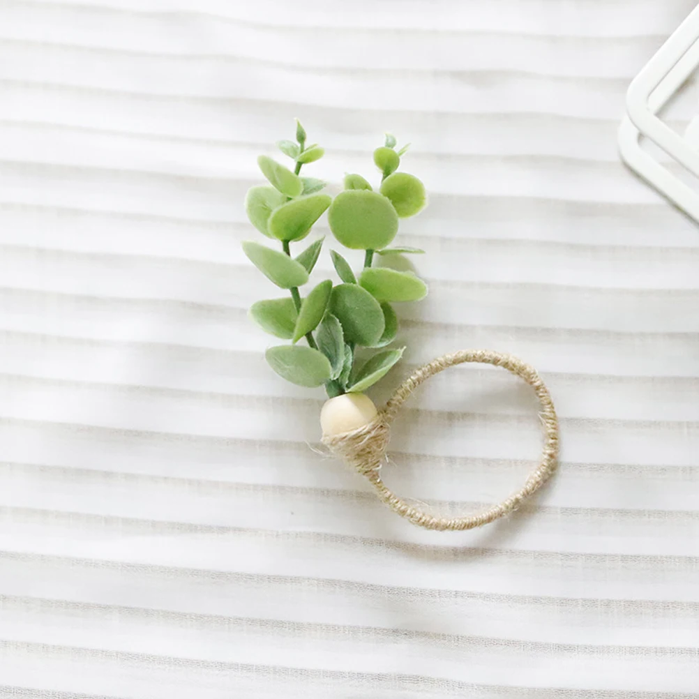 

4pcs Napkin Rings Rustic Eucalyptus Leaf Reusable Plastic Serviette Buckle for Dining Table Banquet Party Wedding Picnic