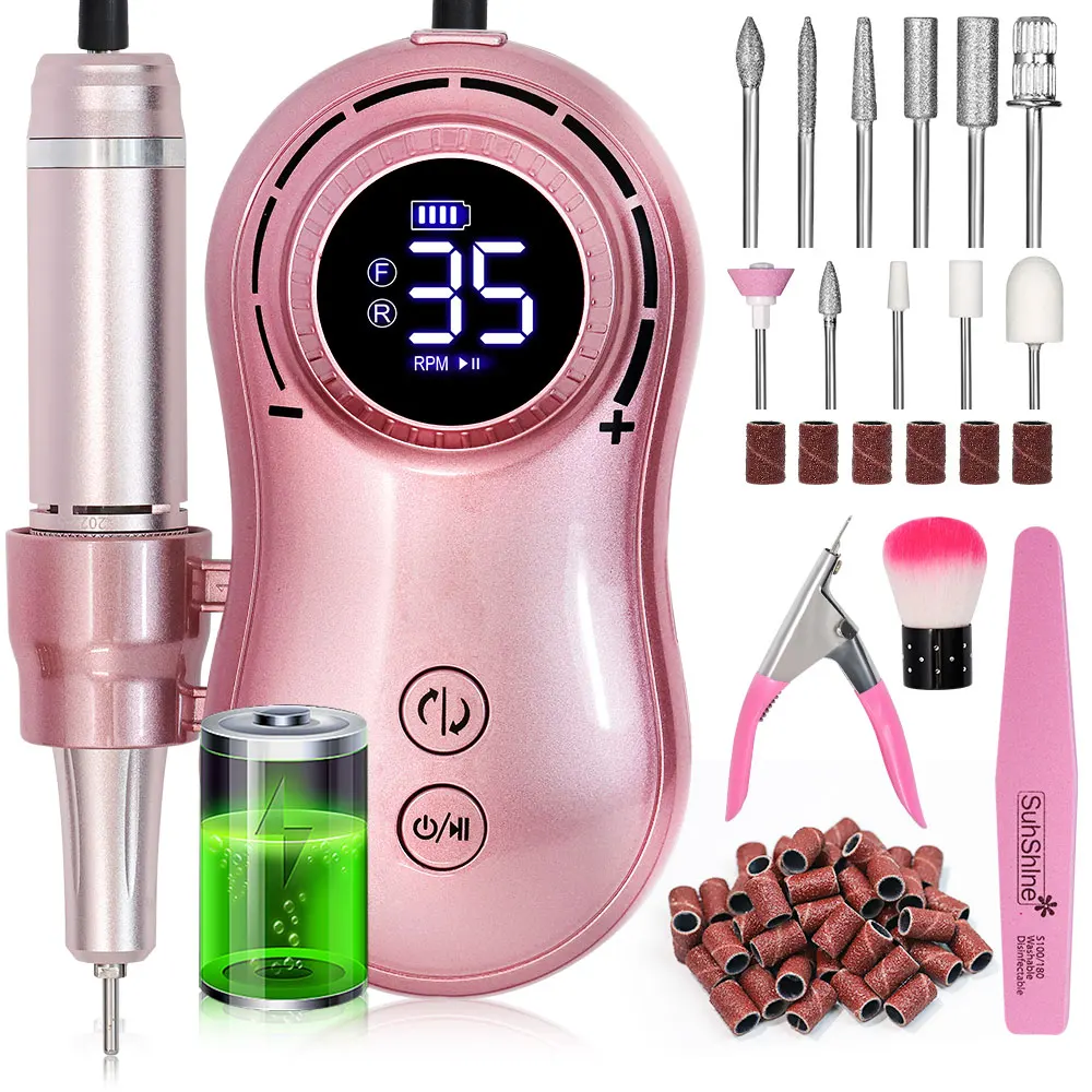 MOSKANY 35000RPM Professional Nail Drill Machine with LCD Display Portable Nails Drill Milling Machine for Manicure Tools Kit