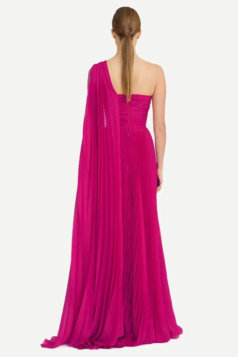 Elegant fuchsia Evening Dresses Pleated A-Line Tulle Floor Length فساتين السهرة Prom Gowns for Women