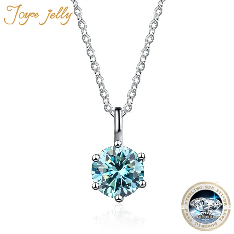 JoyceJelly Classic Six Claw wisiorek S925 1 Carat D kolorowy naszyjnik dla kobiet lite srebro 925 biżuteria ślubna przyjęcie zaręczynowe
