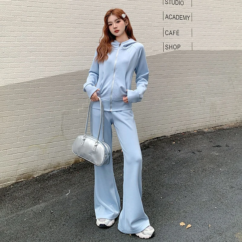 

Осень-зима 2025: однотонный повседневный спортивный костюм для женщин, модная свободная куртка на молнии с капюшоном, спортивный костюм для фитнеса, женский