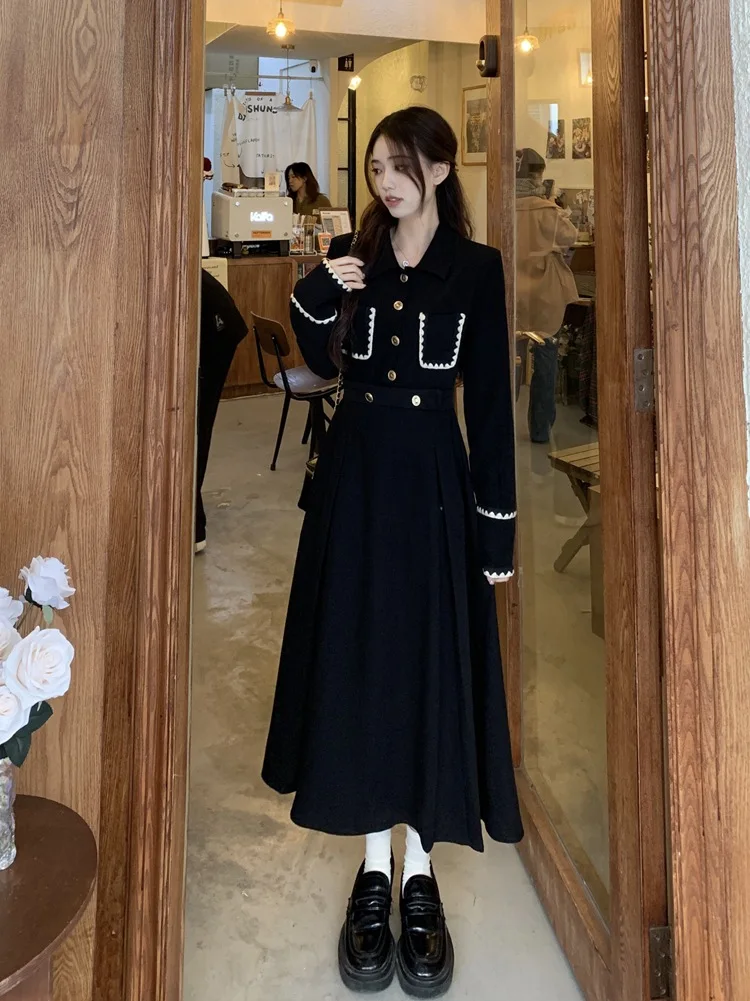 2024 Autumn New Retro Hepburn Style Waist Pulling Dress for Women