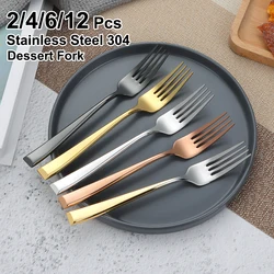 2/4/6/12Pcs Dessert Forks Gold Fruit Fork Stainless Steel 304 Tableware Cake Snack Salad Fork Mirror Western Sliver Cutlery