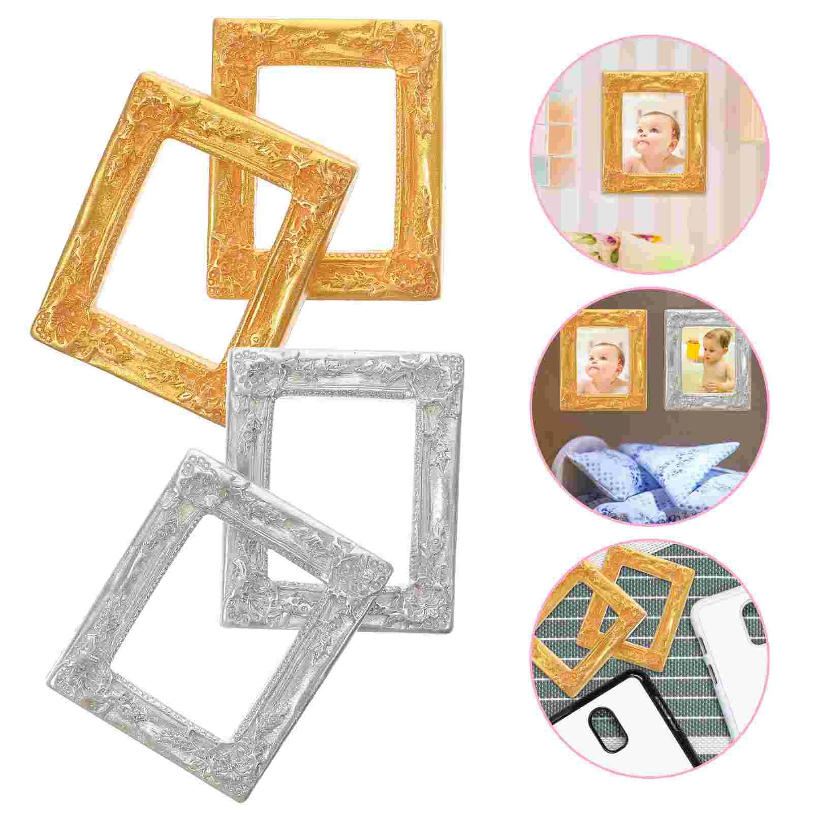 

4 Pcs Toy Room Vintage Resin Photo Frame Decor Wall Hanging Frames Mini House Layout Props