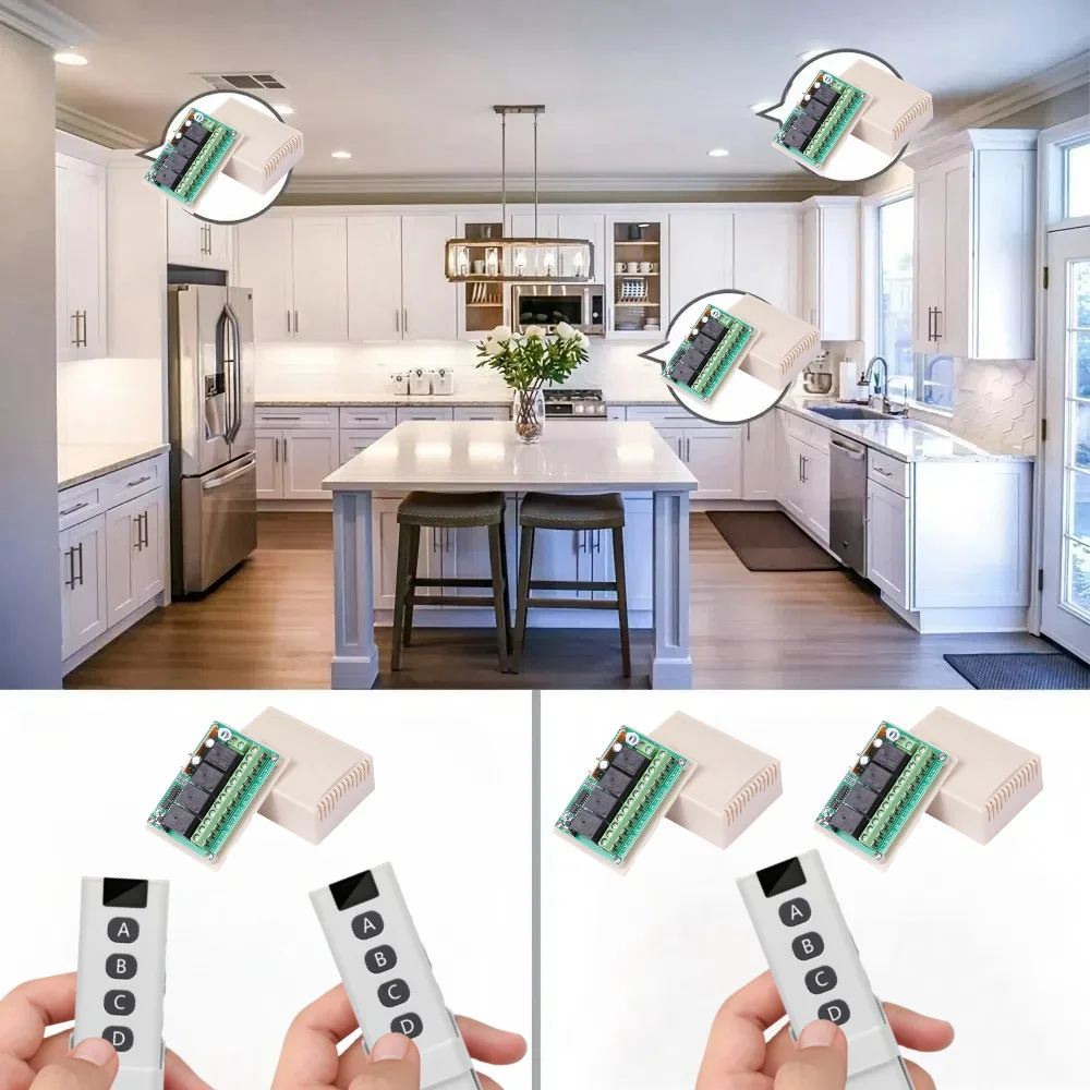 RF 433 MHz Drahtloser Fernbedienungs-Lichtschalter DC 12 V 24 V 36 V 72 V Relaismodul und 4-Kanal-Sender für LED-Torsystem Ein Aus