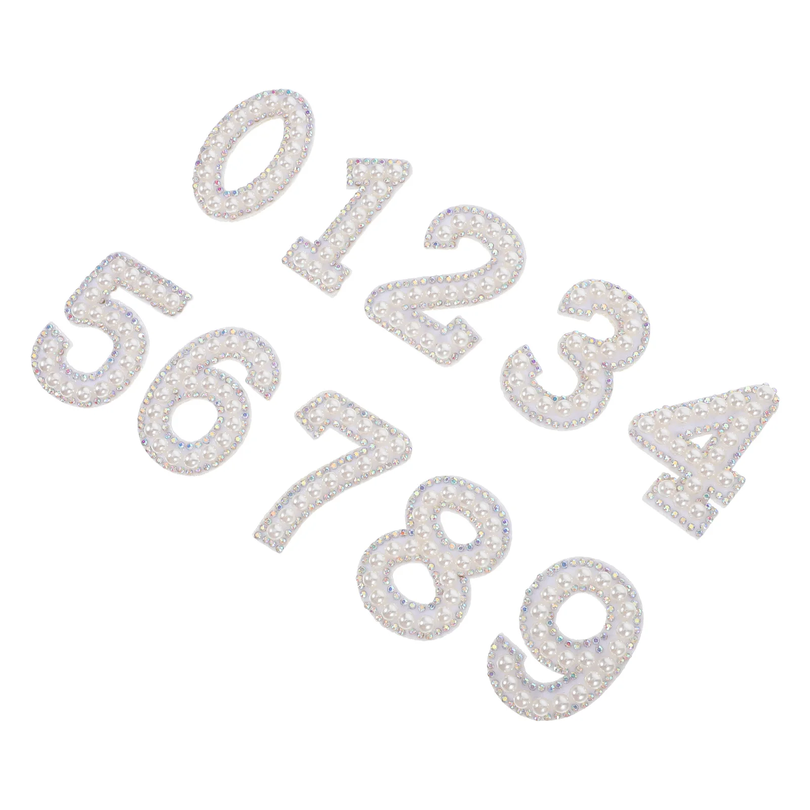 

10 pcs Pearl Rhinestone Iron On Number Patch Faux Pearl Embellished Applique For Jeans Jackets Hats Backpacks Sewing Craft