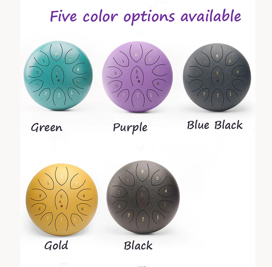 Hooqu 12-Inch Handpan Hollow Stainless Steel Percussion Instrument 11-Tongue Meditation Drum For School Music Teaching