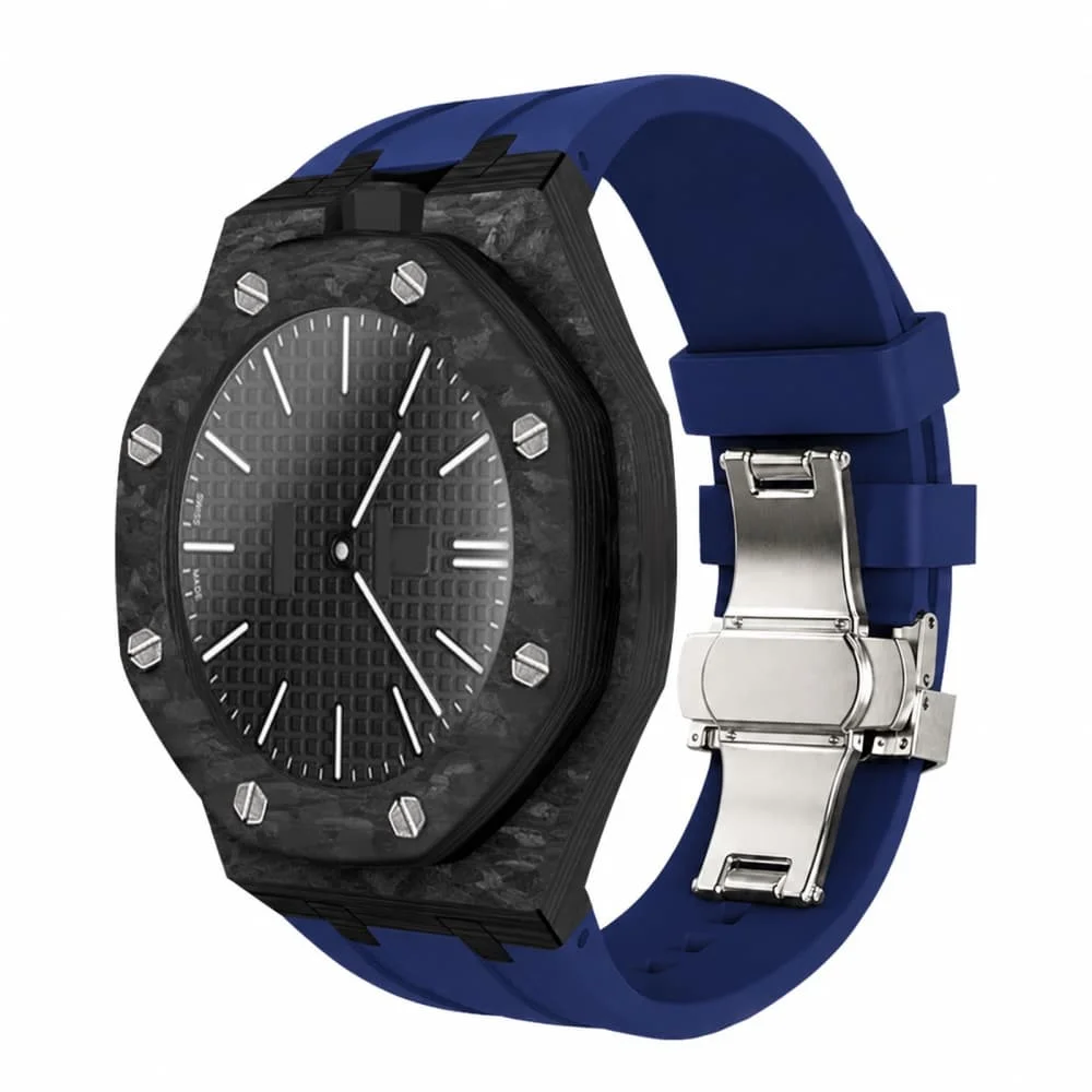 For Swatch Royal Pop Real Carbon Fiber AP Mod Kit Case Silicone Band Strap Cover Butterfly Clasp