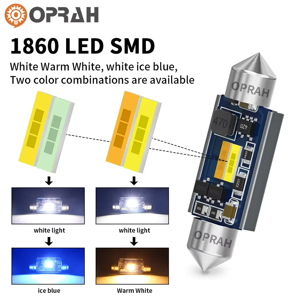 Oprah 10 قطعة C5W C10W LED CSP 1860 رقاقة لمبة اكليل 31 مللي متر 36 مللي متر 39 مللي متر 41 مللي متر Canbus السيارات الداخلية قبة القراءة مصباح ليد أبيض 6000 كيلو