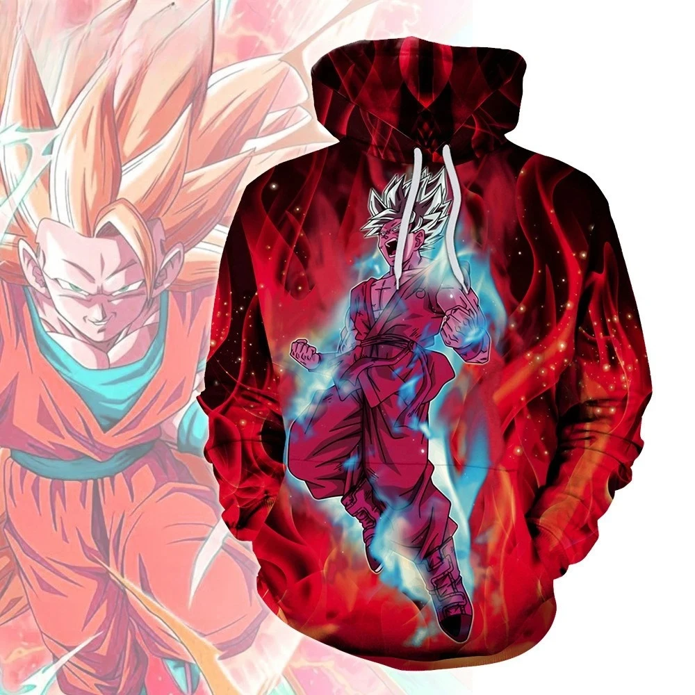   Outono e inverno dragon ball saiyan azul sun wukong impressão europeia e americana manga longa com capuz camisola das mulheres dos homens