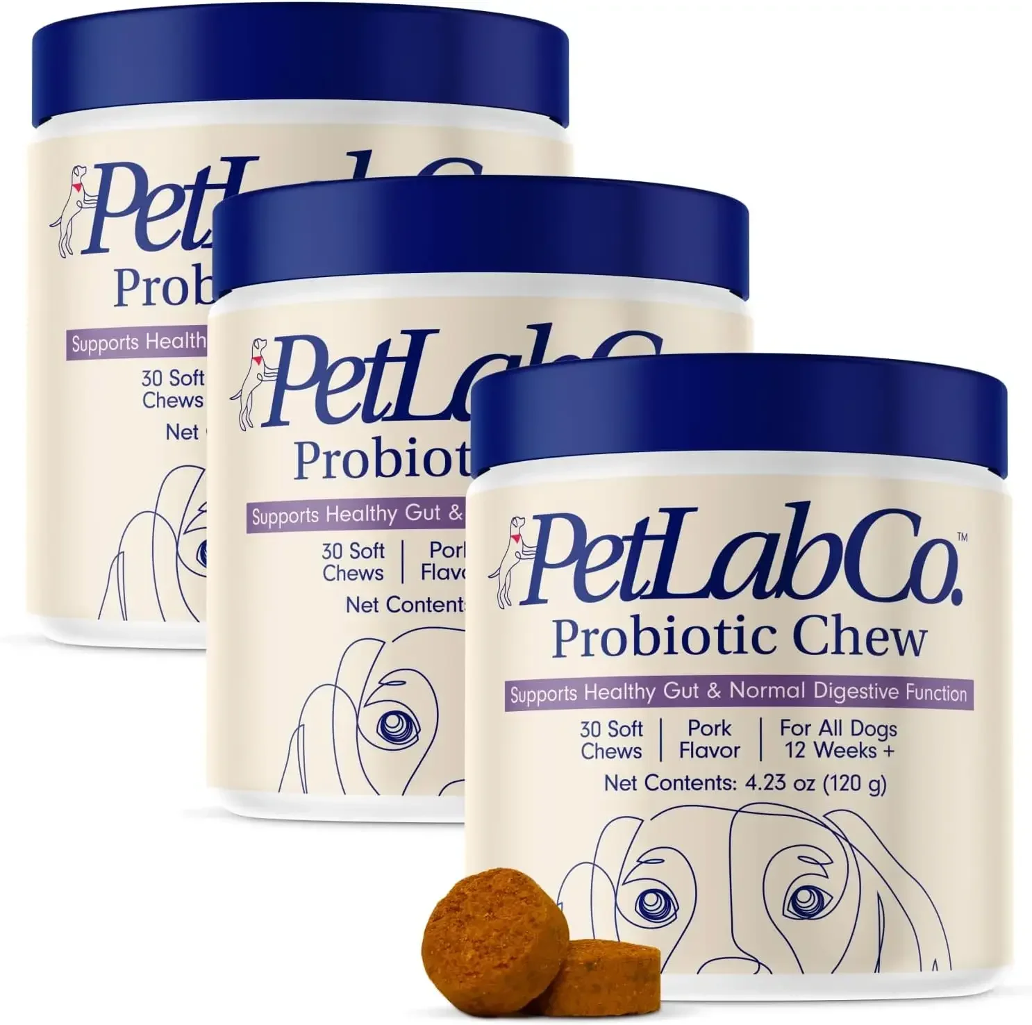 3-Pack Probiotics for Dogs, Support Gut Health, Diarrhea, Digestive Health & Seasonal Allergies - Pork Flavor - 30 Soft Chews