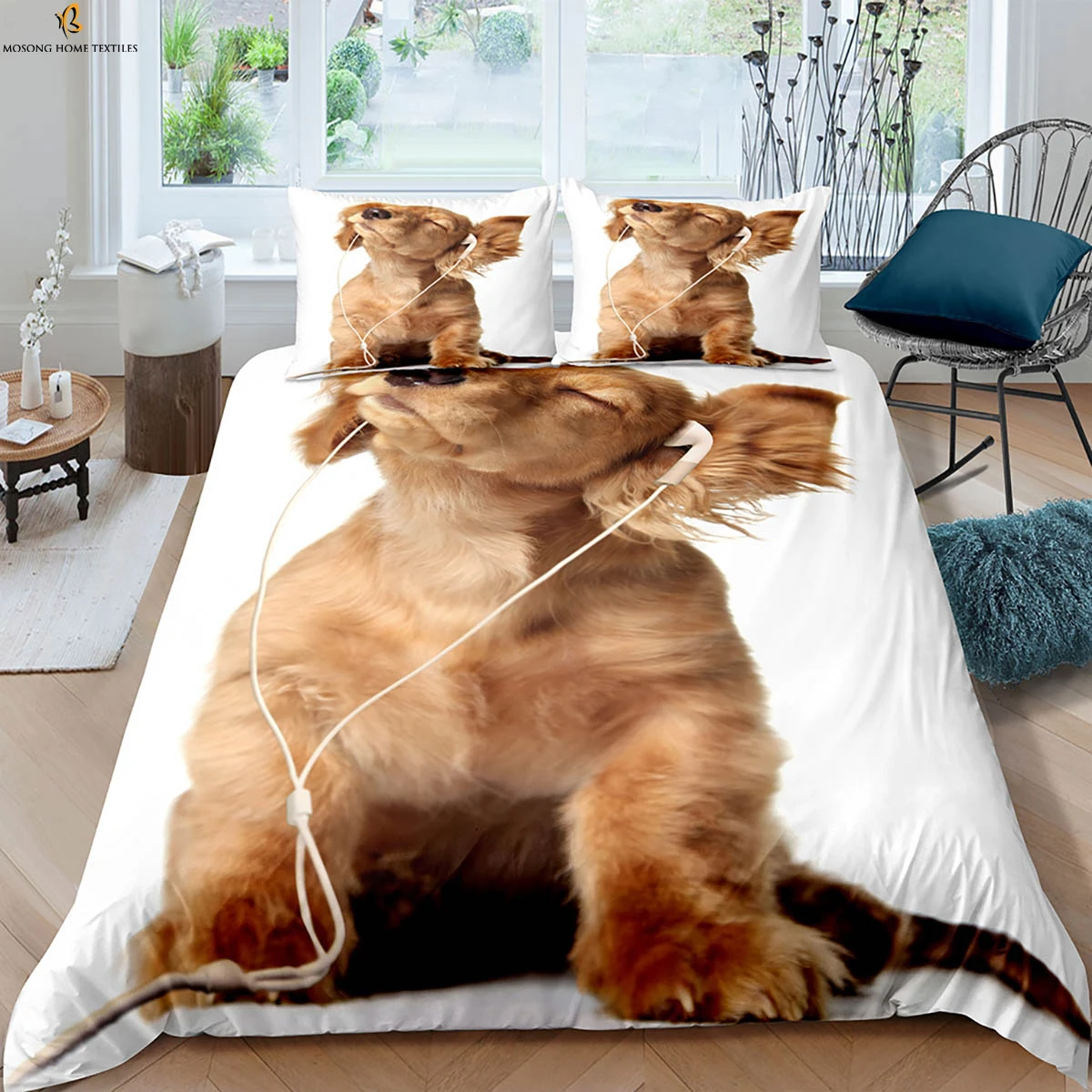 Animal cute dog 3D printed quilt cover 100% polyester machine washable bedding set quilt cover pillowcase three-piece set