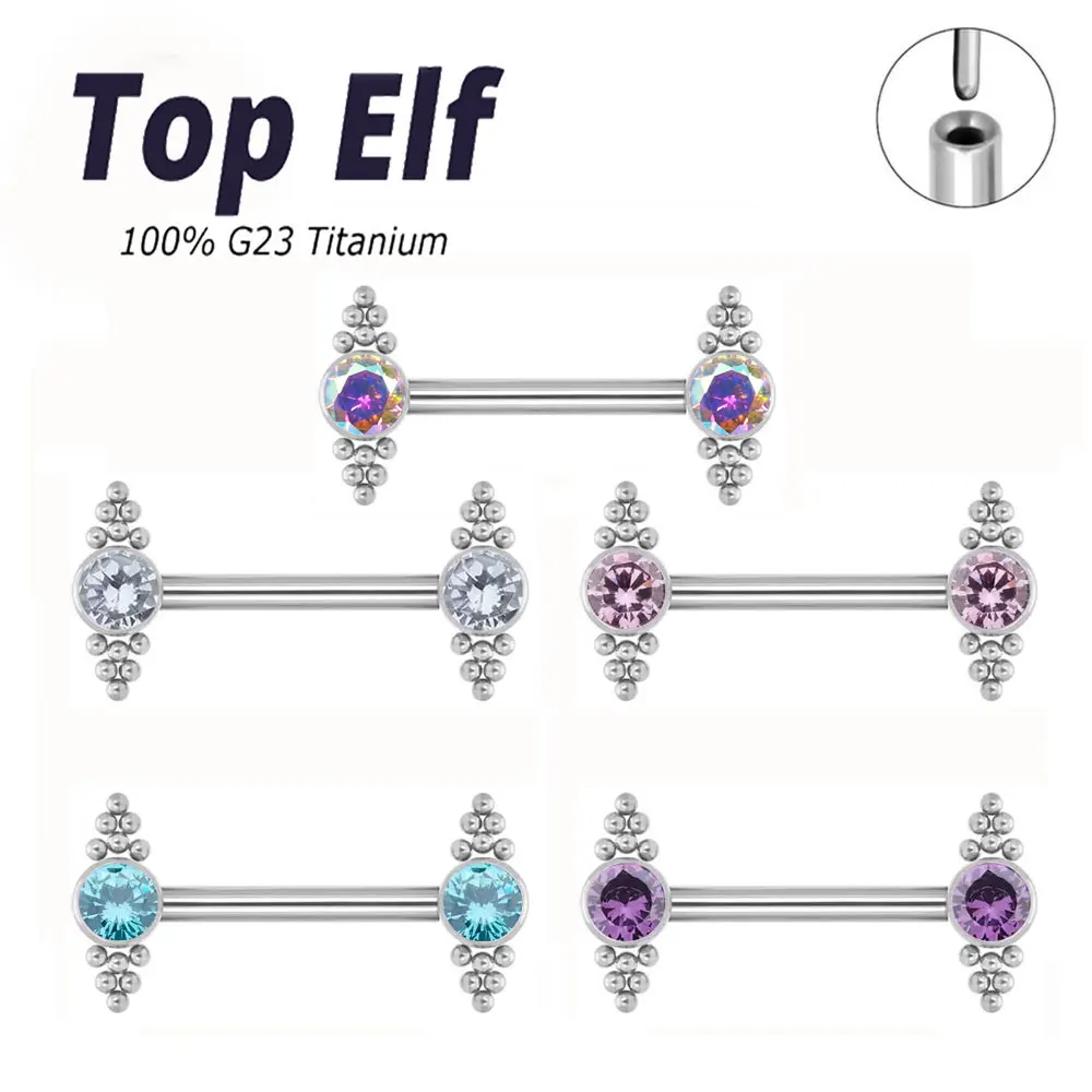 Luxury G23 ASTM F136 Titanium Nipple Ring 14G CZ Punk Top Push Pin Ear Cartilage Tragus Piercing Jewelry