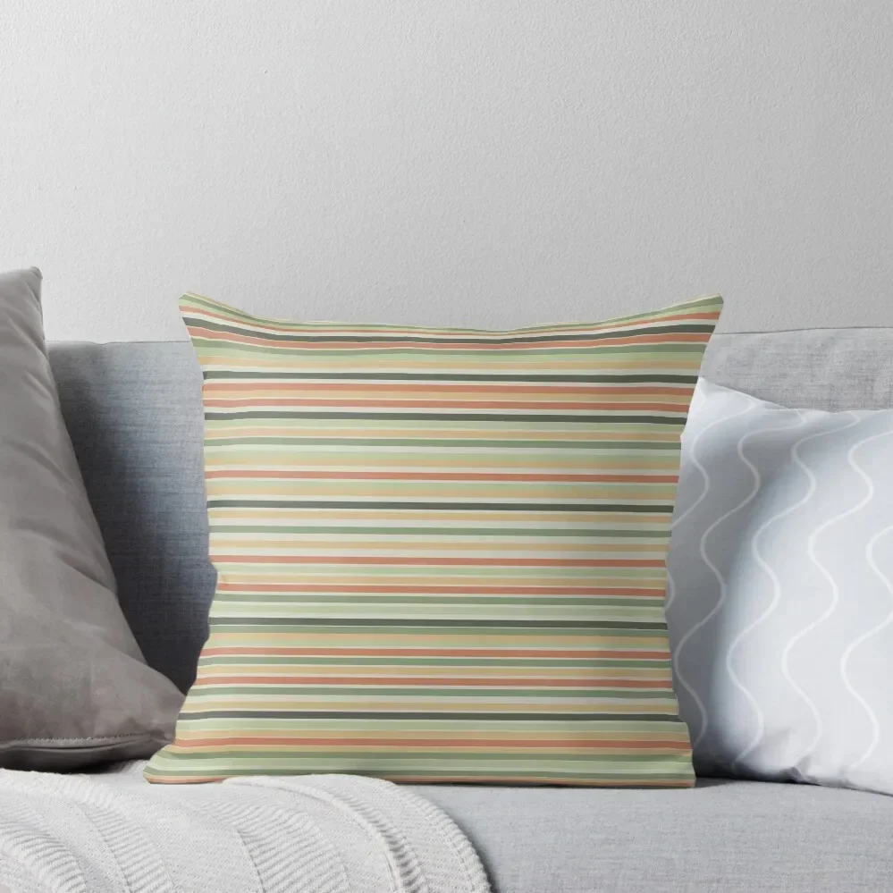 Fine Stripes Soothing Pastel Pattern in Sage Green and Coral Clay Throw Pillow Ornamental Pillow Decorative pillow case