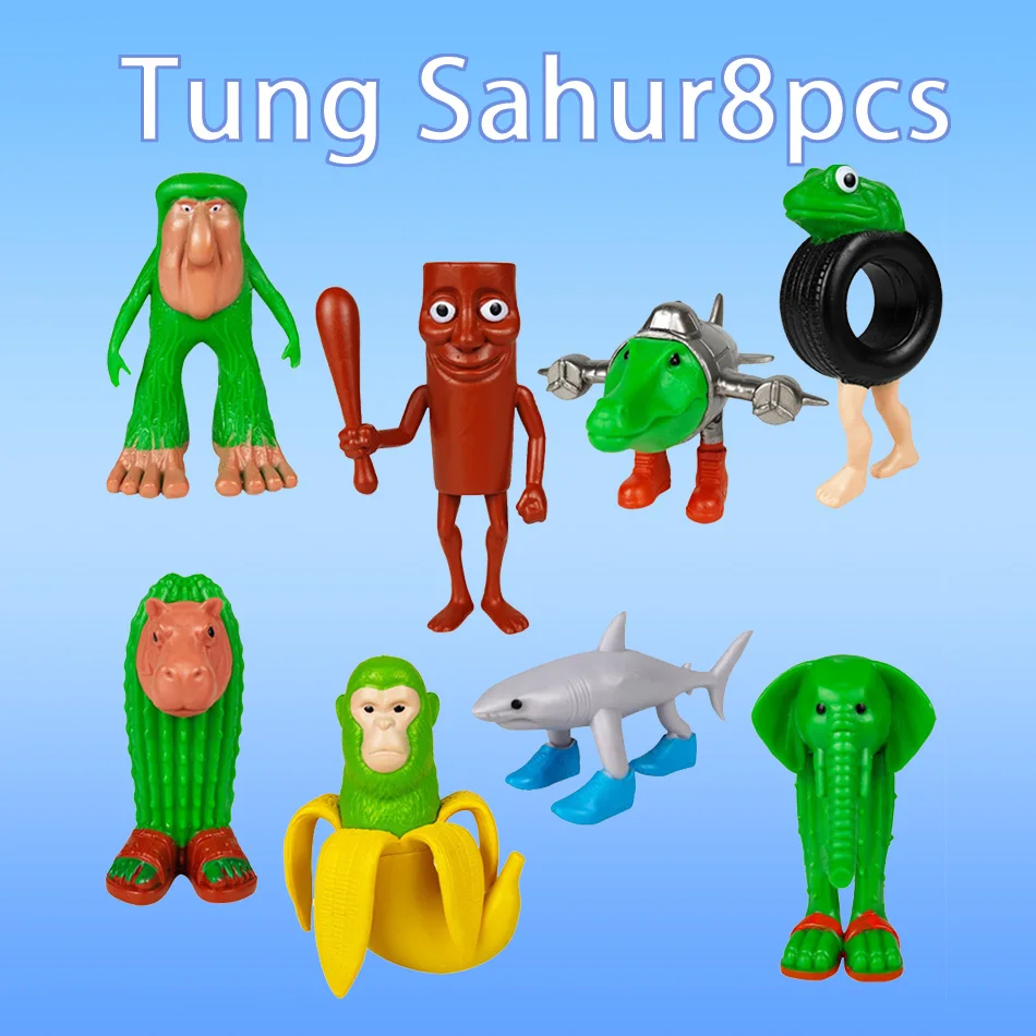 Italian Brainrot Tung Tung Tung Sahur Figure Toy Set - Tralalero Tralala Figures Bombardino Crocodilo Shimpanzini Bananini