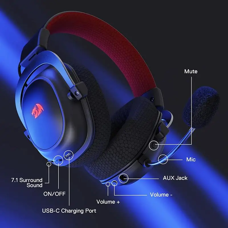 Redragon H510 Zeus-X RGB Wireless Gaming Audio Drivers Durable Fabric Cover USB Powered for PC/PS4/NS Headphone Headset