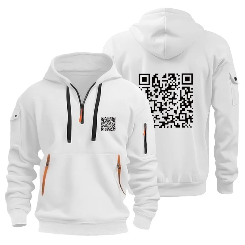 2024 New Fashionable Men's and Women's Same Style Printed Scan Code Trendy Hoodie with Casual Fleece Hoodie and Coat