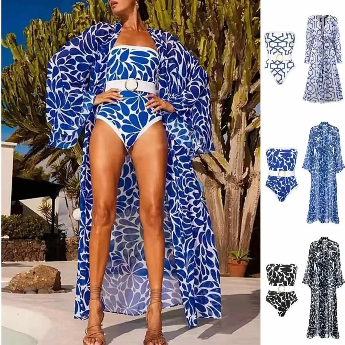 

2025 New Long Sve Swimsuit Women's Faion Thermal Spa Print Swimwear Crossbody Sli V Ne PBT Polyester Fiber