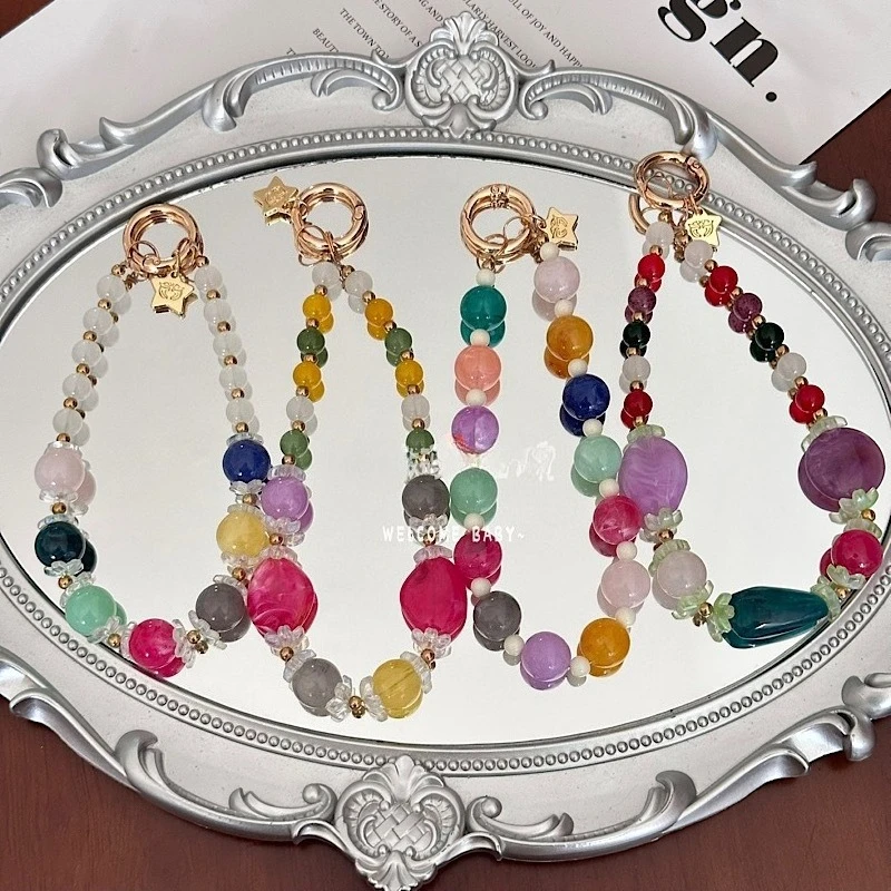 

Retro Phone Lanyard Strap High-end New Color Resin Beaded Bag Chain Pendant Women's Jewelry High-end Mobile Phone Portable Chain