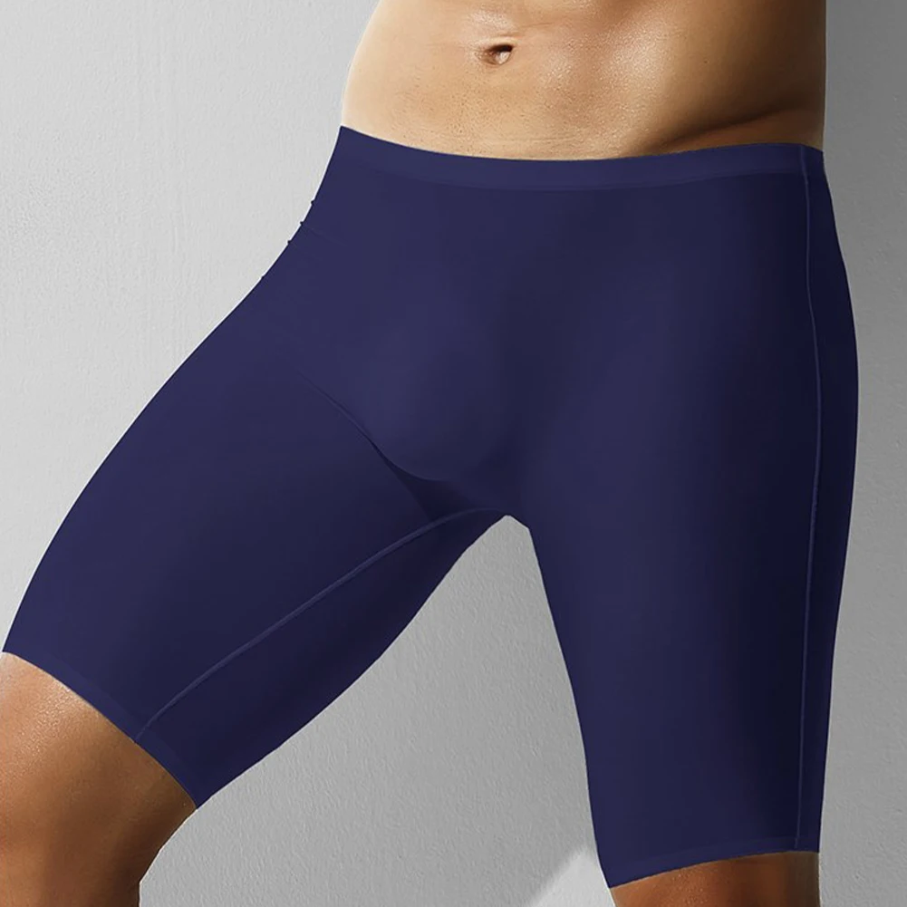 Slip da uomo Sexy in seta di ghiaccio morbido intimo senza cuciture tronco a gamba lunga pantaloncini sportivi mutande traspiranti pigiama da uomo corto