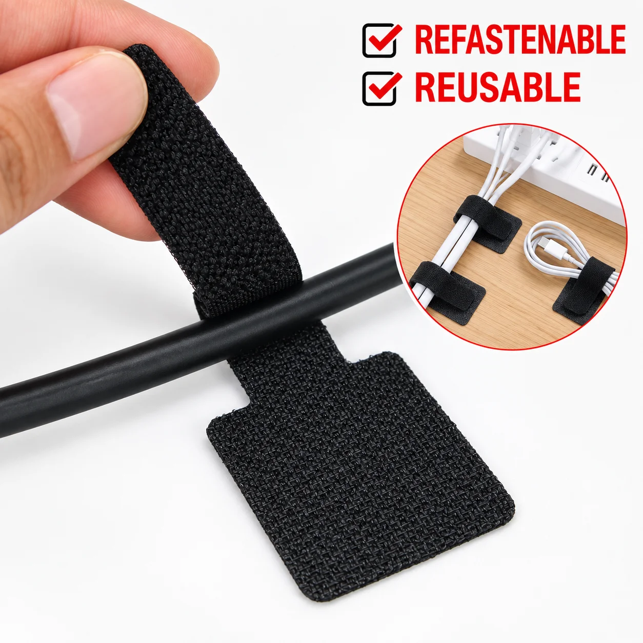 10/20PCS Self Adhesive Reusable Cable Ties Hook Loop Cord Organizer Straps for Desk USB Charging Wire Home Office Management Kit