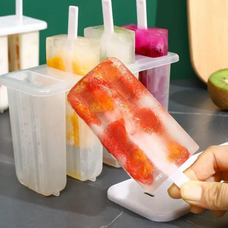 Popsicle Molds 4 Cavities Homemade Ice Cream Mold Reusable Easy Release Ice Pops Molds Summer Kitchen Homemade Ice Cream Gadgets