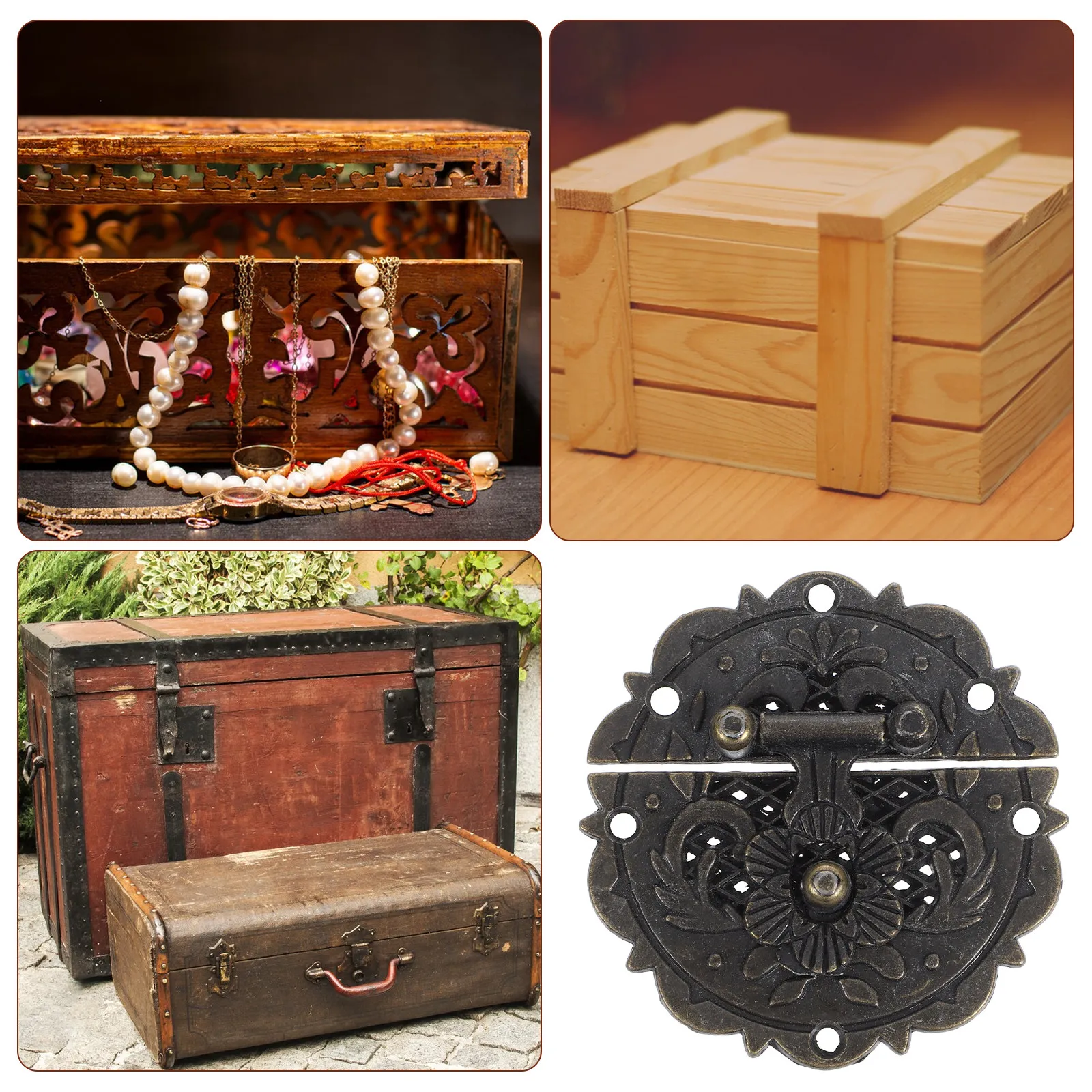 1Set Vintage Flower Latch Alloy Decorative Cabinet Lock for Wooden Boxes Jewelry Cases Craft Projects Furniture Restoration