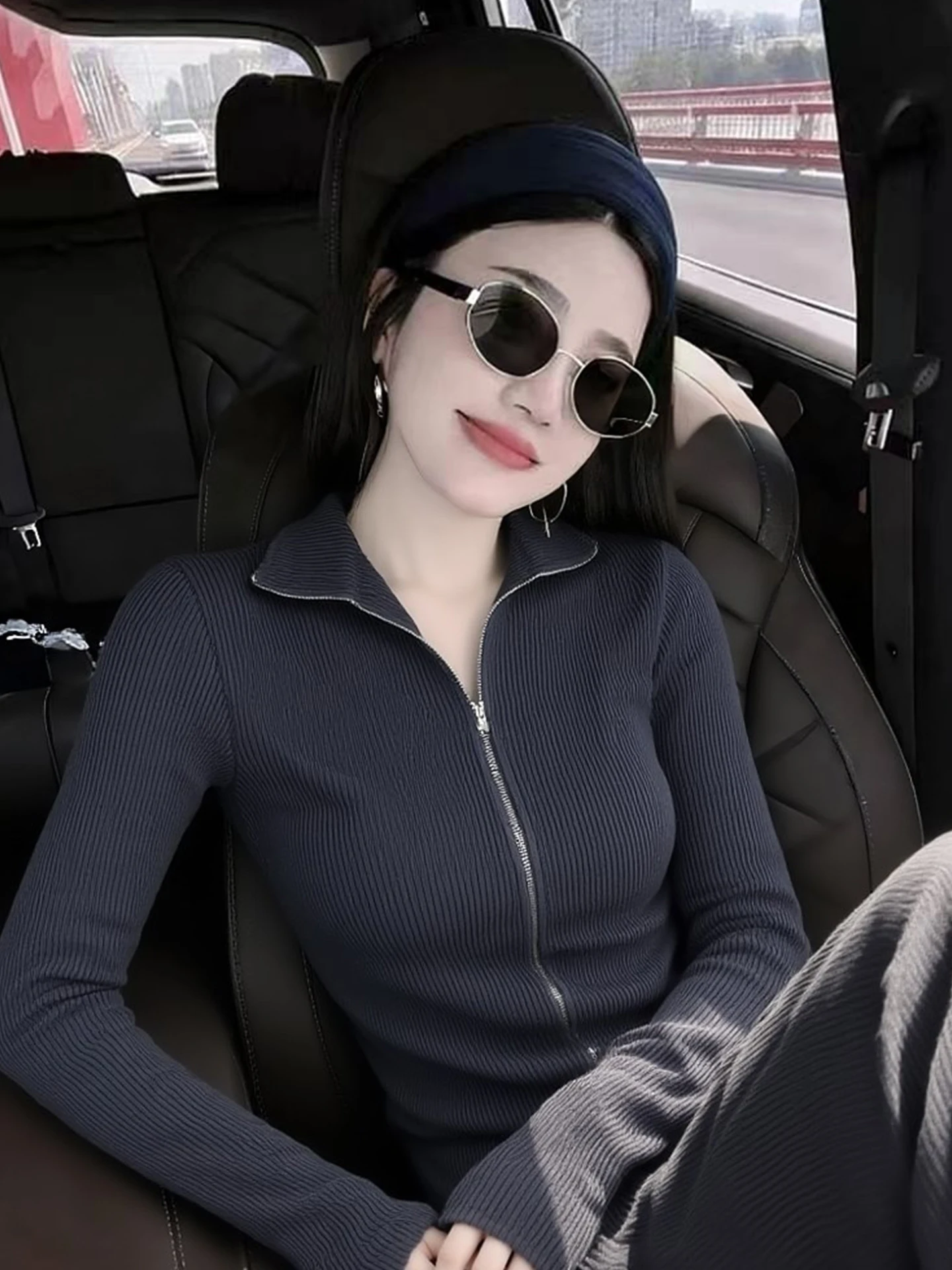 

Женский вязаный кардиган Ele Long Sve на молнии, приталенный, модный, для повседневной носки, стандартной длины, весенний топ