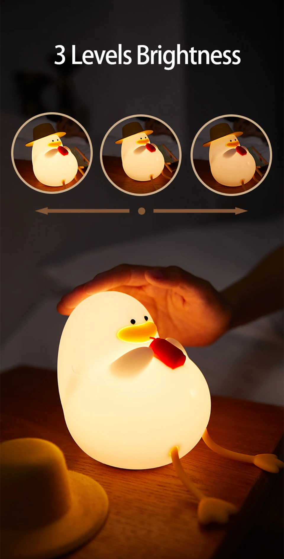 Rechargeable LED Night Light Duck Patting Silicone Lamp Cute Children Nightlights for Home Bedside Room Decor Birthday Gift
