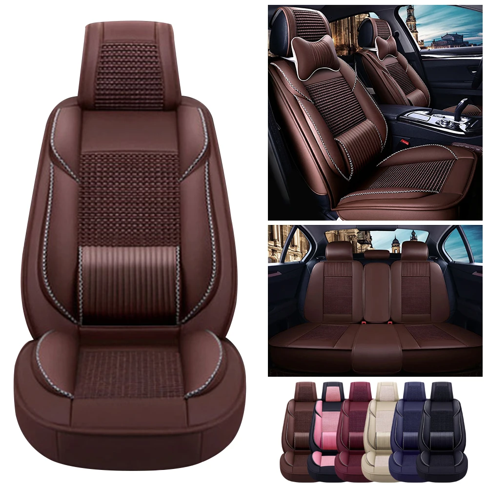 Car Seat Covers Five Seats Full Set PU Leather High Back Front And Rear Split Bench Car Seat Cover Waterproof Coffee