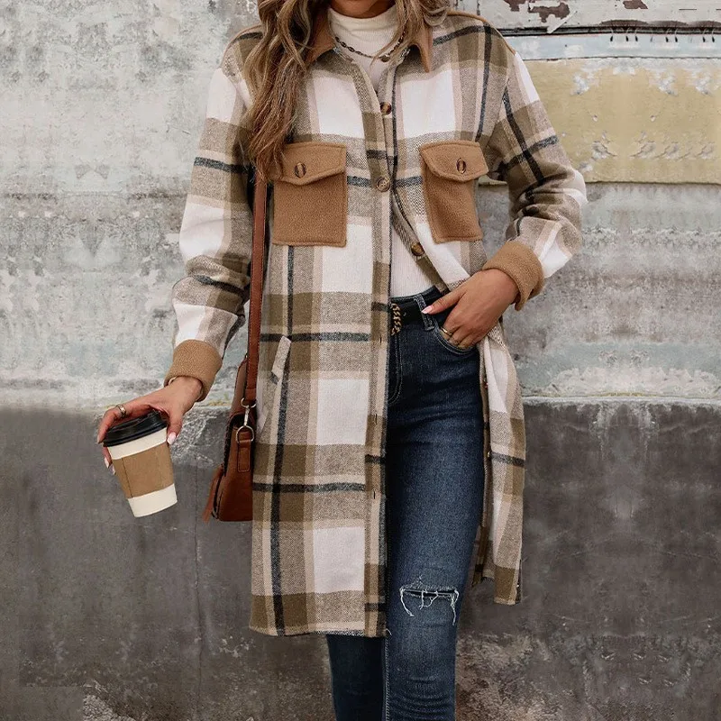 2024 Autumn/Winter Fashion New Women's Long Checkered Casual Shirt Coat