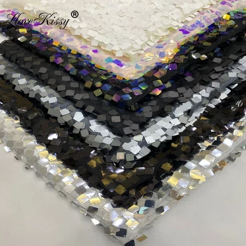 Classic Mesh Square18MM Sequin Fabric Spot Wholesale Women's Skirt Shirt Evening Dress  Embroidery Glitter Fabric Wide:125CM