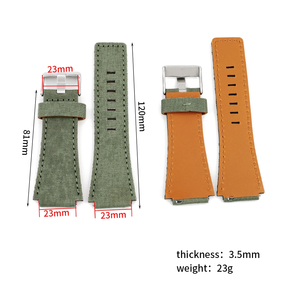 Handmade Thickened Canvas Watch Band Rugged 23mm Soft Waterproof Watch Chain Green Men Wearable Strap