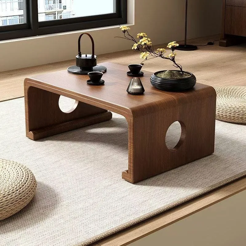 Solid Wood Tatami Tea Table for Window Sill, Minimalist Low Floor Desk for Living Room, Home Kang Table, Space Saving Portable