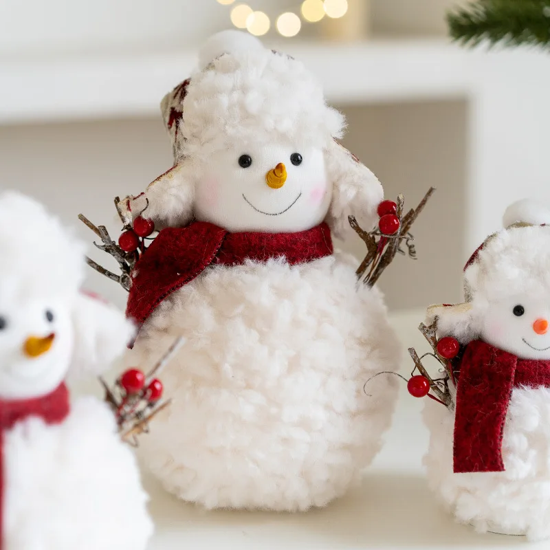 Christmas Ornaments Christmas Round Hat Winter Plush Knitted Snowmen Doll Xmas Decoration White Christmas Desktop Ornaments Doll