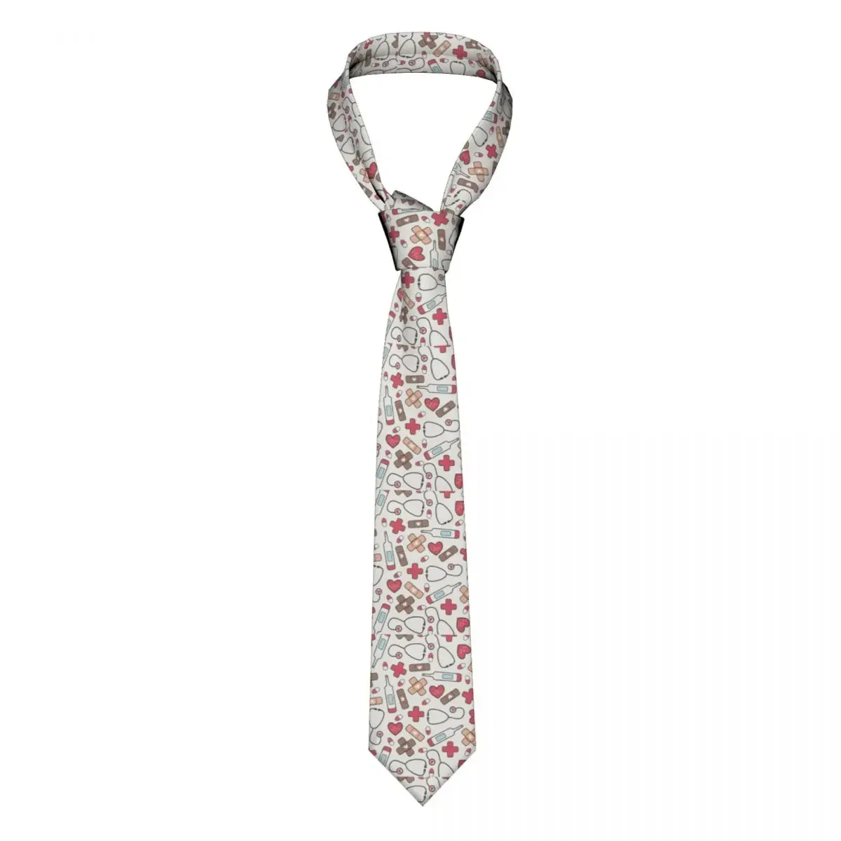 Red Hearts Nurse Doctor Pattern Neckties Mens Custom Silk Neck Tie for Wedding