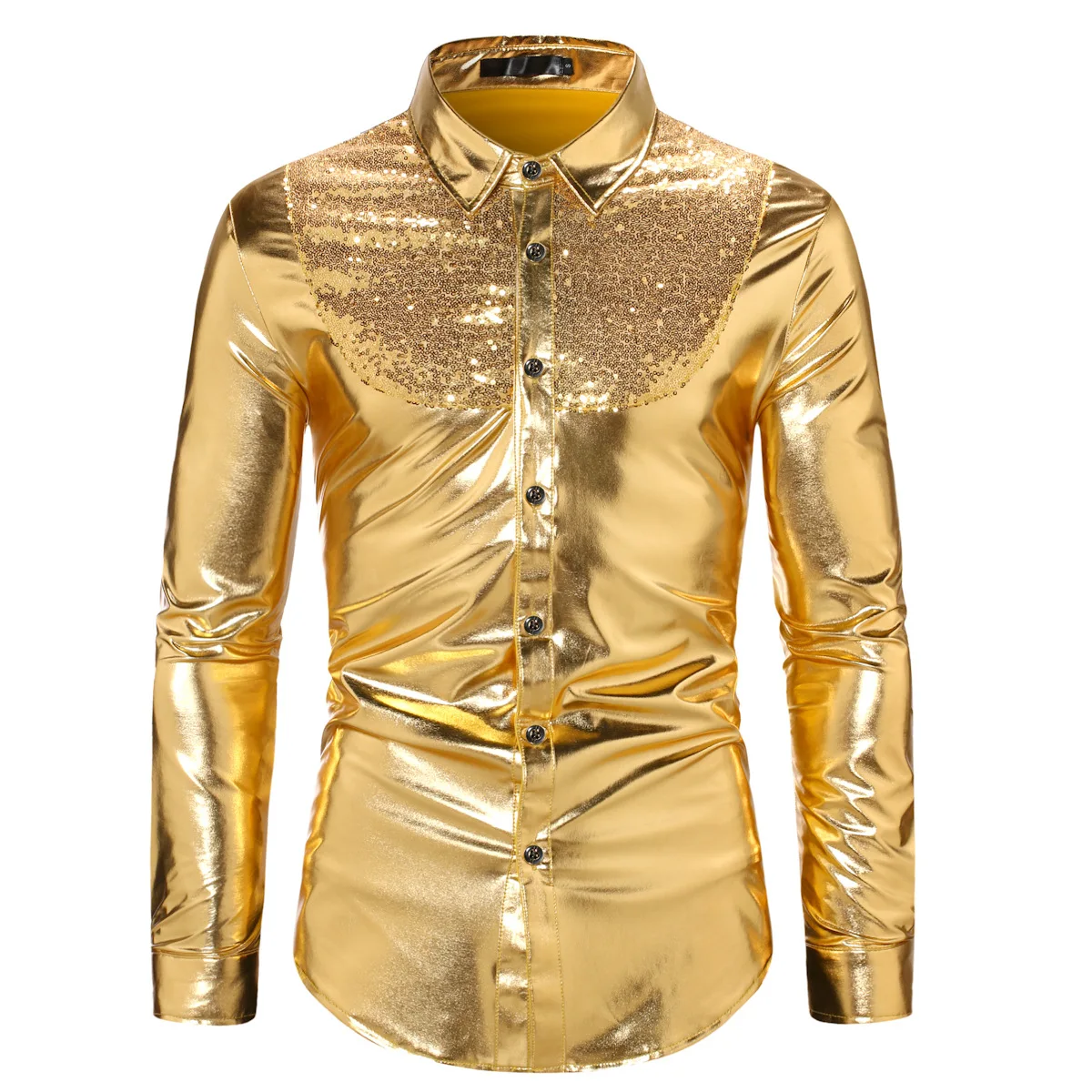 Men\'s 70’s Disco Metallic Shirts For Party Nightclub Sequins Shiny Long Sleeve Shirts Male Stylish Stage Banquet Chemise Hombre