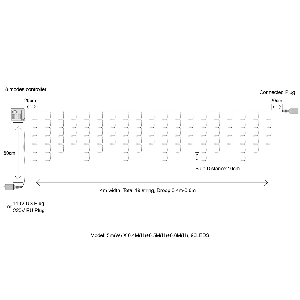 Gordijn Ijspegel String Led Lights Kerst Outdoor Decoratie Drop 5M Hangende 0.3M/0.4M/0.5M Tuinfeest 220V 110V