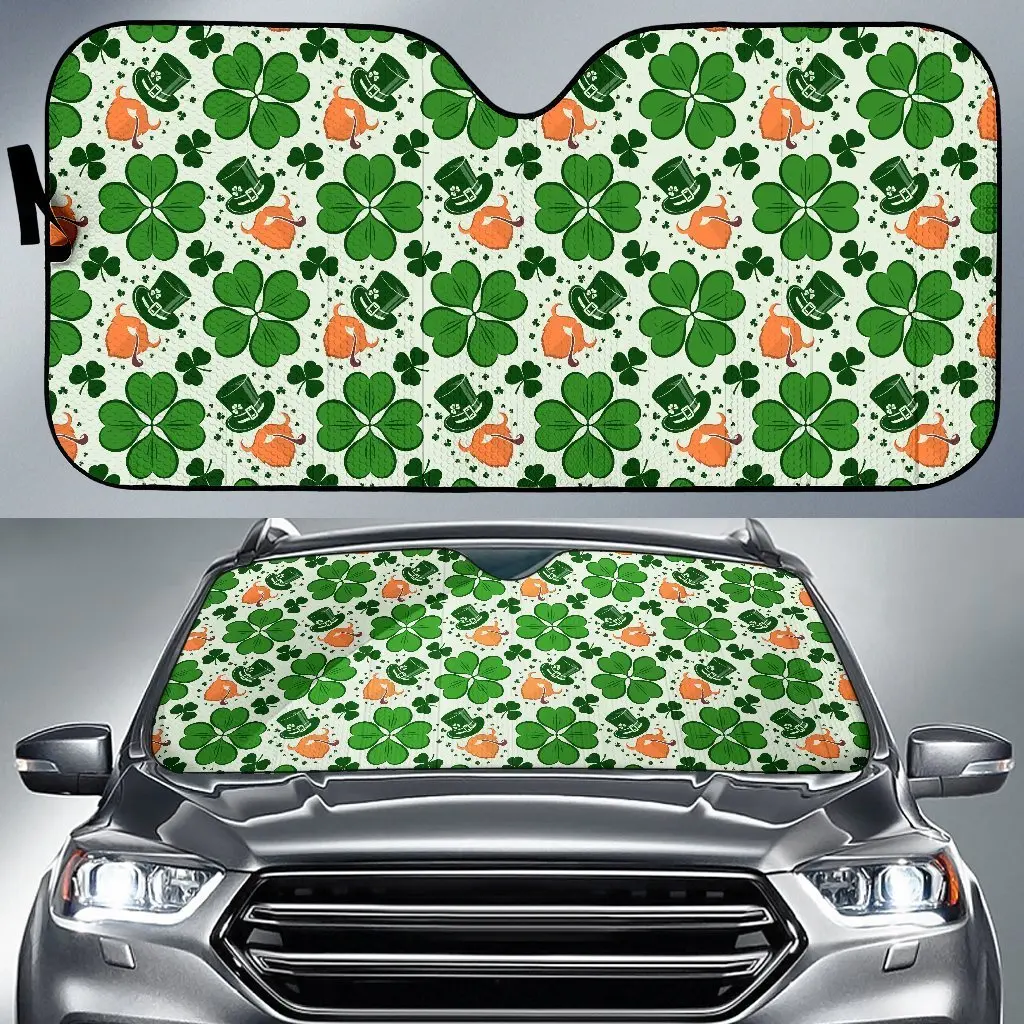 

St Patrick's Day Leprechaun Pattern Print Auto Sun Shade Car Windshield Window Cover Sunshade