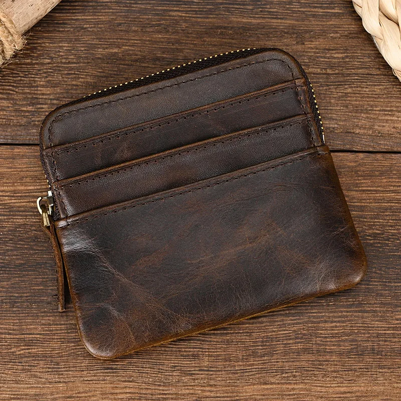 Mini Coin Purse Wallet Genuine Leather Men Woman Card Holder Zipper Small Purse For Coins Cards Cash Little Wallet Male Female