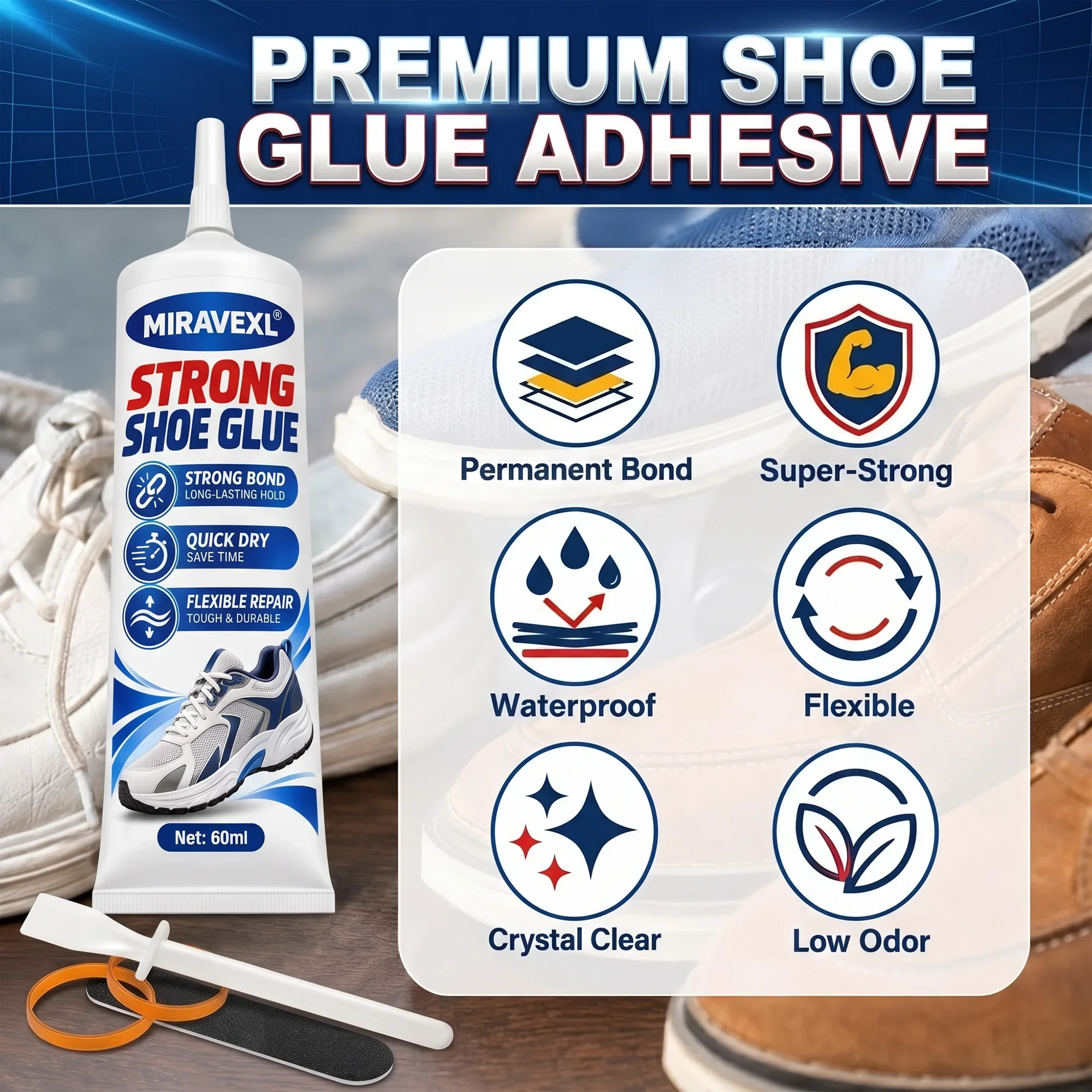 Strong Shoe-Repairing Glue Quick Dry Shoe Sole Repair Adhesive Flexible Bond for Sneakers Boots Leather Rubber DIY Repair Kit