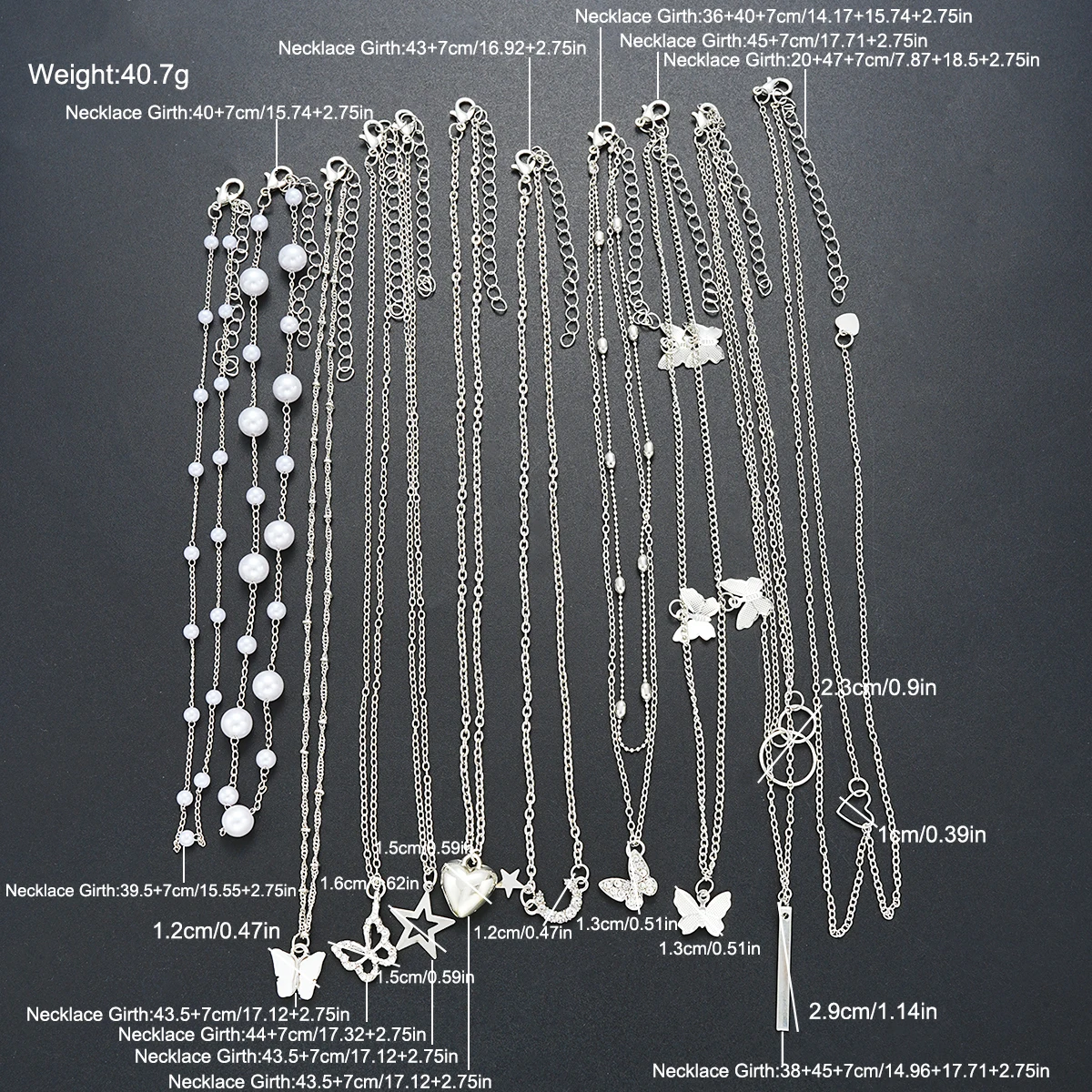 11pcs Simple Heart Butterfly Moon Pendant Necklaces For Women Elegant Silver Color Star Crystal Imitation Pearl Jewelry Set 2025
