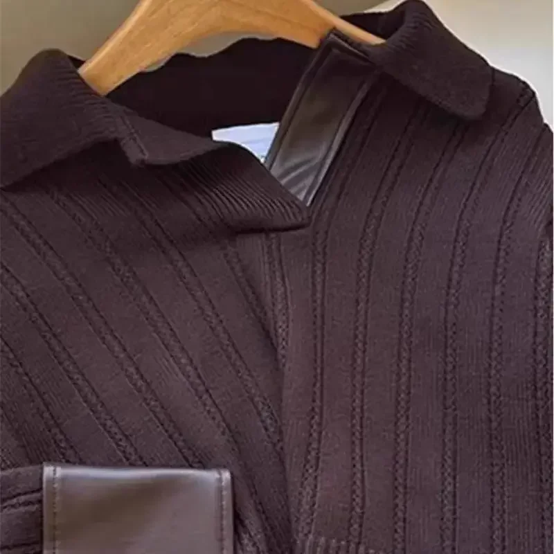 女性のカジュアルなポロネックニットセーター,スプライスウールセーター,多用途のストライプニット,新しいデザイン,秋,2020