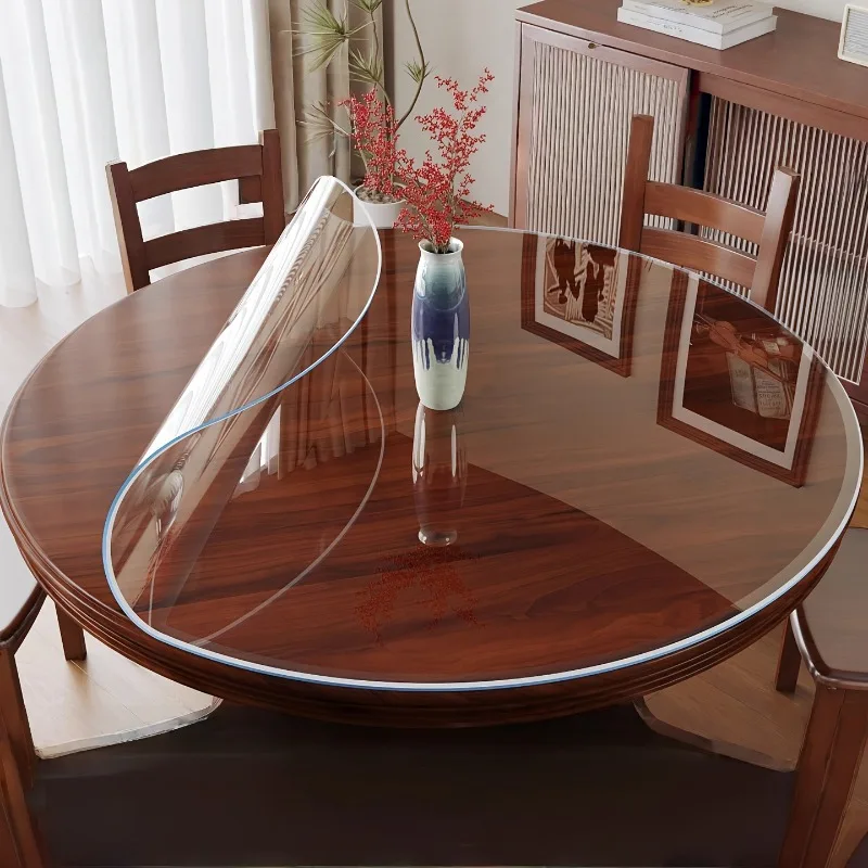 Round Clear PVC Table Cloth Protector 0.7mm Waterproof Plastic Dining Table Cover Transparent Desk Mat for Wood Furniture Pad