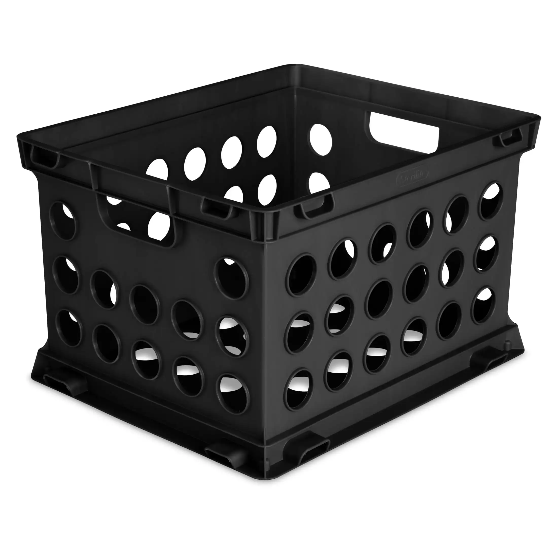 File Crate, Versatile Plastic Storage Bin with Through Handles, Fits Letter & Legal-sized Hanging Files, Stackable, Black
