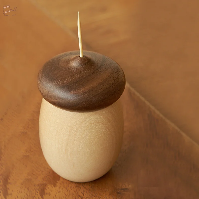 Wooden Acorn Toothpick Tube Creative Walnut Nordic Cotton Swab Bucket Nut Multi-function Toothpick Box Home Decor Holiday Gift